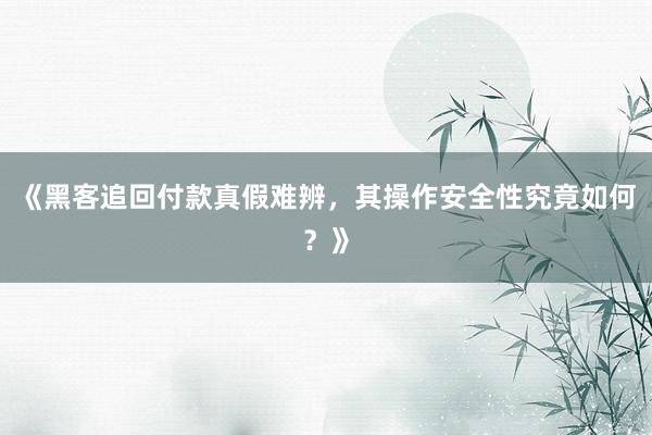 《黑客追回付款真假难辨，其操作安全性究竟如何？》